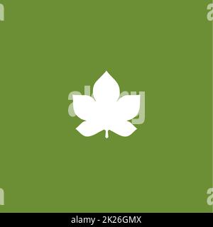 Chestnut leaf vektor Icon. Abstrakte Silhouette der weißen Blatt auf grünem Hintergrund. Vektoren. Stockfoto