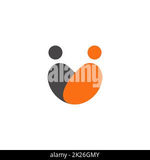 Abstrakte orangefarbene menschliche Silhouette mit schwarzem Schatten. Liebessymbol. Vorlage für abstraktes Herz-Logo. Dating-Logo auf weißem Hintergrund. Stockfoto
