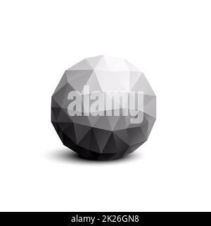 Isolierte Vektorrundung. Abstrakte Zusammensetzung, polygonale Konstruktion, Raumhintergrund, EPS 10-Vektordarstellung. Drahtmodellnetz unterbrochenes vieleckiges Element. Kugel. Stockfoto