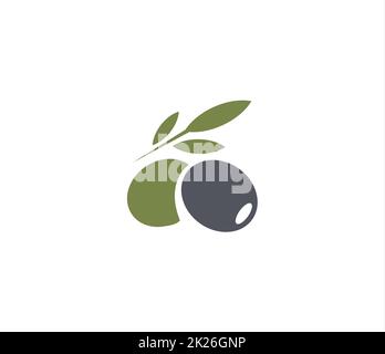 Oliven Emblem. Olivenöl logo-Element. Grüne Olive Branch, Blätter und Früchte. Natürliche Lebensmittel zu unterzeichnen. Stockfoto