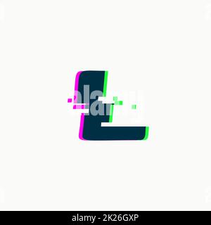 Buchstabe L. Glitch Schrift, Vektor isoliert abstraktes Symbol mit digitalem Rauschen, modernes Design Alphabet Element auf weißem Hintergrund. Stockfoto