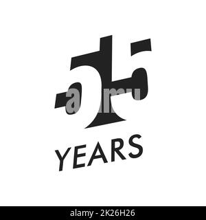 50 Fünf Jahre vector Emblem Vorlage. Jahrestag Symbol, negative Space Design. Jubiläum schwarze Farbe Symbol. Happy 55th birthday, abstrakte Darstellung. Stockfoto