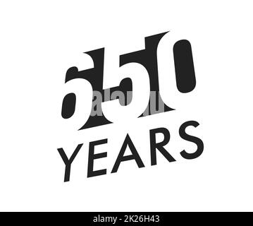 650 Jahre Vektor-Emblem-Vorlage. Jubiläumssymbol, negatives Raumdesign. Schwarzes Jubiläumssymbol. Alles gute zum 650.. Geburtstag, abstrakte Illustration. Stockfoto