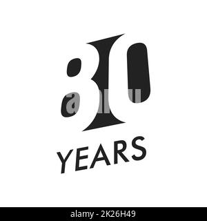 80 Jahre vector Emblem Vorlage. Jahrestag Symbol, negative Space Design. Jubiläum schwarze Farbe Symbol. Happy 80th birthday, abstrakte Darstellung. Stockfoto