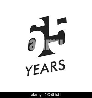 60 Fünf Jahre vector Emblem Vorlage. Jahrestag Symbol, negative Space Design. Jubiläum schwarze Farbe Symbol. Happy 65th birthday, abstrakte Darstellung. Stockfoto