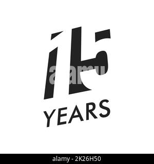 15 Jahre vector Emblem Vorlage. Jahrestag Symbol, negative Space Design. Jubiläum schwarze Farbe Symbol. Happy 15 Geburtstag, abstrakte Darstellung. Stockfoto