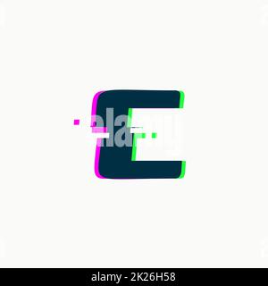 Buchstabe C. Glitch Schrift, Vektor isoliert abstraktes Symbol mit digitalem Rauschen, modernes Design Alphabet Element auf weißem Hintergrund. Stockfoto