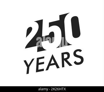 250 Jahre Vektorzeichen-Vorlage. Jubiläumssymbol, negatives Raumdesign. Schwarzes Jubiläumssymbol. Alles gute zum 250.. Geburtstag, abstrakte Illustration. Stockfoto