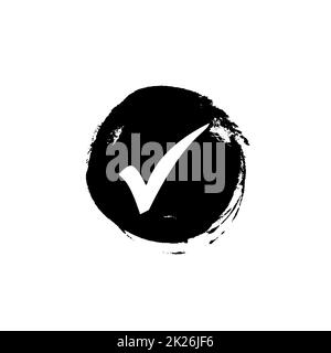 Schwarze Grunge Pinsel-Schaltfläche mit Tick Stockfoto