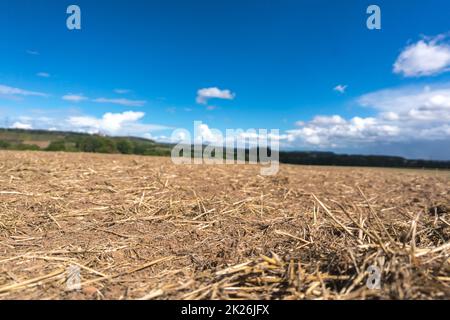 Bearbeitete und ausgetrocknete Ackerflächen aufgrund einer längeren Trockenzeit im Sommer Stockfoto
