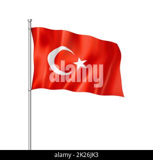 Türkische Flagge isoliert auf Weiß Stockfoto