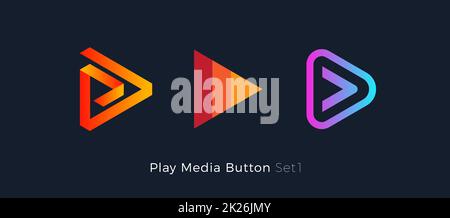Wiedergabetaste für Medien-App. Logo des Multimedia-Players. Abstraktes Symbol für Pfeilrichtung nach rechts. Musik- und Filmstert-Schild, Audio- und Video-Editor-Logo. Vector Web Icon-Design Stockfoto