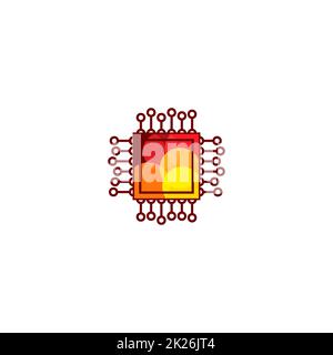 Abstraktes Mikrochip-Logo für lineare Vektorgrafiken. Symbol "Mikroprozessor plain". Digital Art Design Element. Smart-Technologie-Logotyp. Stockfoto