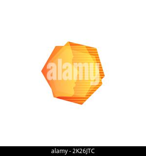 Abstarct orange geometrische Form, menschliches Gesicht in Sechsecke mit Streifen Hintergrund, ungewöhnliche Vektor Logo. Stockfoto