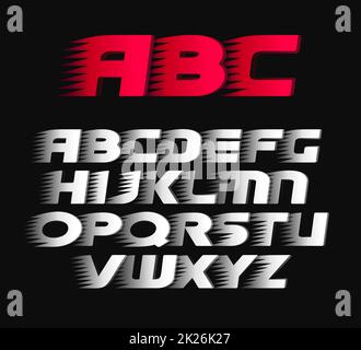 Sport vector Font. Alphabet Fett und Kursiv schreiben, weiße und rote Symbole. Stockfoto