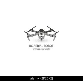 Isolierte Rc Drohne Logo auf weiß. UAV-Technologie-Schriftzug. Unbemannten Symbol. Remote Control Gerät Zeichen. Überwachung Vision Multirotor. Quadcopter Vektorgrafik. Stockfoto