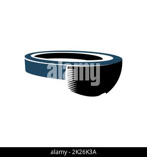 Isolierte Vr Kopfhörer Logo auf weißem Hintergrund. Schwarze Farbe virtual-Reality-Helm-Logo. Head-mounted-Display-Symbol. Moderne Gaming-Gerät. Simulation Datenbrille Vektor-Illustration. Stockfoto