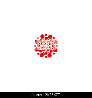 Abstrakt Kreis Logo. Ungewöhnliche gepunktete Runde isolierte Chem Logo. Virus-Symbol. Rote Sonne. Symbolblume. Spiral-Zeichen. Vektorgrafik Keime. Stockfoto