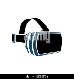 Isolierte Vr Kopfhörer Logo auf weißem Hintergrund. Schwarze Farbe virtual-Reality-Helm-Logo. Head-mounted-Display-Symbol. Moderne Gaming-Gerät. Simulation Datenbrille Vektor-Illustration. Stockfoto