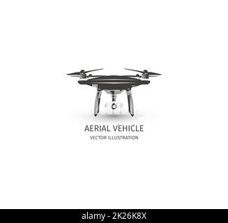Isolierte Rc Drohne Logo auf weiß. UAV-Technologie-Schriftzug. Unbemannten Symbol. Remote Control Gerät Zeichen. Überwachung Vision Multirotor. Quadcopter Vektorgrafik. Stockfoto