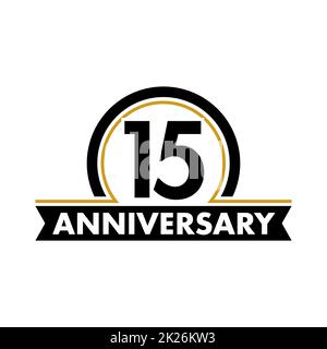 Jubiläumsvektor, ungewöhnliches Etikett. Symbol zum 15. Jahrestag. Abstraktes Logo zum 15-jährigen Geburtstag. Der Kreisbogen in einem Kreis. 15.. Jubiläum. Stockfoto