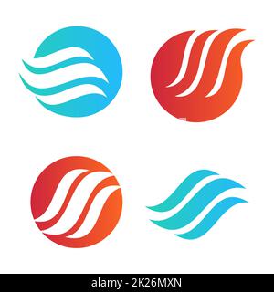 Wellig Welle in runder Form, rot und blau Feder-Logos. Isolierte abstrakt dekorative Logo setzen, Design-Element-Vorlage auf weißem Hintergrund Stockfoto