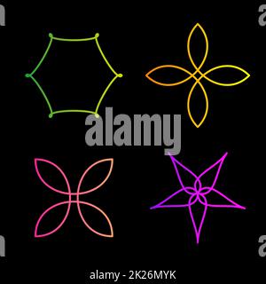 Isolierte bunte abstrakte florale Vektor Logo-Set. Blume Bilder Sammlung. Gliederung der Anlage. Dekoratives Muster. Stockfoto