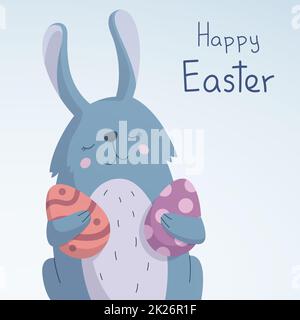 Happy Easter Bunny with Eggs in Paws - Vector Stockfoto