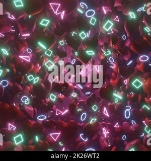 Bubbles Heart In Love Neon Stockfoto