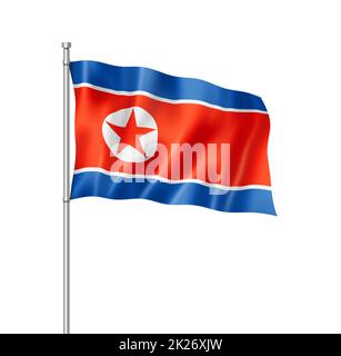 Nordkoreanische Flagge isoliert auf Weiß Stockfoto