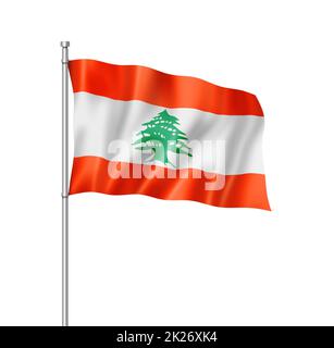 Libanesische Flagge isoliert auf Weiß Stockfoto