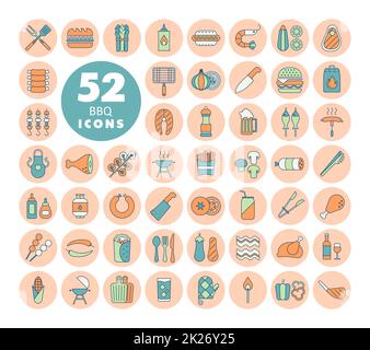Symbolset für Barbecue- und bbq-Grill Stockfoto