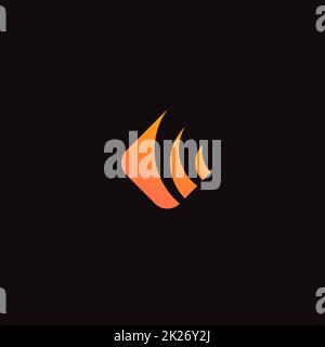 Feuersymbol, abstrakte Logovorlage. Symbol für brennende Flamme, Etikett mit Rautenform. Isoliertes, minimalistisches Design im Stil einer Silhouette. Orangefarbenes Vektorzeichen Stockfoto