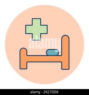 Krankenhausbett und Kreuzvektorsymbol. Medizinisches Zeichen Stockfoto