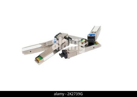Transceiver-Modul. Ein Transceiver für Computernetzwerke und Automatisierung. Stockfoto