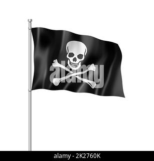 Piratenfahne, Jolly Roger isoliert auf Weiß Stockfoto