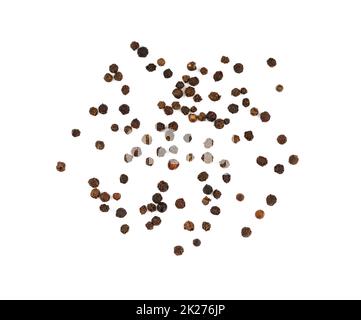 Haufen schwarzer Pfefferkörner isoliert Stockfoto