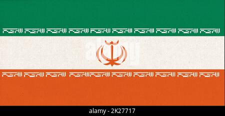 Iranische Flagge. Iranische Nationalflagge auf der Stoffoberfläche Stockfoto