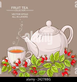 Tasse mit wilden Hüften, Tee und Teekanne Stockfoto