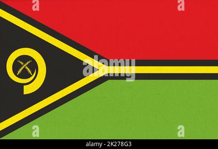 Flagge Vanuatus. Nationale Vanuatu-Flagge auf Stoffoberfläche Stockfoto
