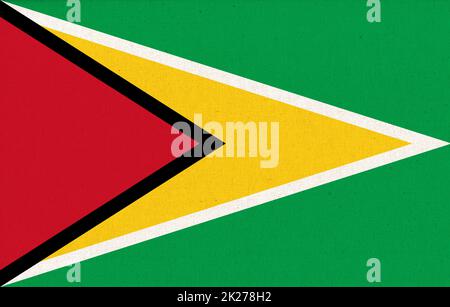 Guyana-Nationalflagge auf Stoffoberfläche. Stoffstruktur Stockfoto