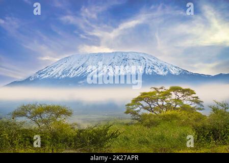 Bilder vom schneebedeckten Kilimandscharo in Kenia Stockfoto