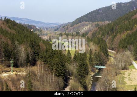 Blick vom Dammtal in den beskydy-Bergen Stockfoto