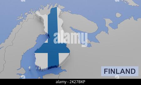 Abbildung der Finnland-Karte 3D. 3D Rendern von Bildern und Teilen einer Serie. Stockfoto