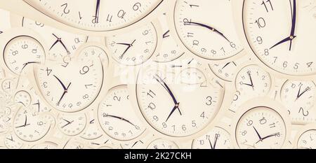 Droste Effekt Hintergrund mit unendlicher Uhr Spirale. Abstraktes Design für zeitbezogene Konzepte. Stockfoto