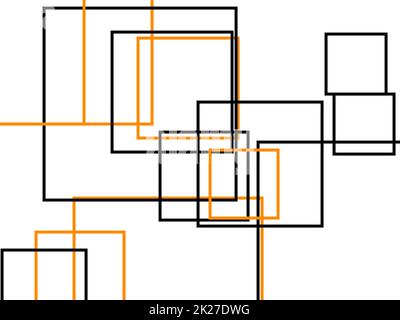 Abstrakte orangefarbene graue Quadrate mit weißem Hintergrund Stockfoto