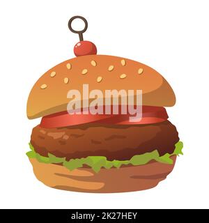 Realistischer, frischer, großer Burger, isoliert auf weißem Hintergrund - Vector Stockfoto