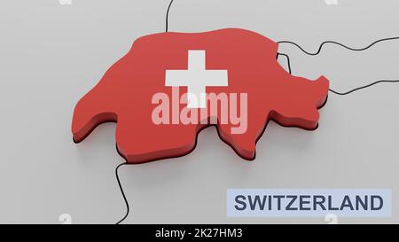 Schweiz Karte 3D Abbildung. 3D Rendern von Bildern und Teilen einer Serie. Stockfoto
