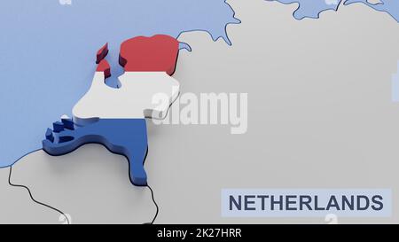 Niederlande Karte 3D Abbildung. 3D Rendern von Bildern und Teilen einer Serie. Stockfoto