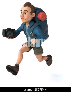 Lustige Illustration eines 3D-Cartoon-Backpacker Stockfoto
